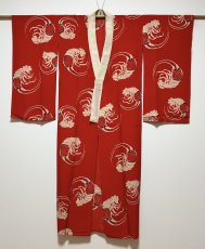 Photo2: JAPANESE KIMONO SILK ANTIQUE JUBAN / JAPANESE LOBSTER / RED  (2)