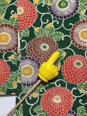 Photo9: JAPANESE KIMONO SILK HAORI / CHRYSANTHEMUM / KARAKUSA / GREEN / CHIRIMEN (9)