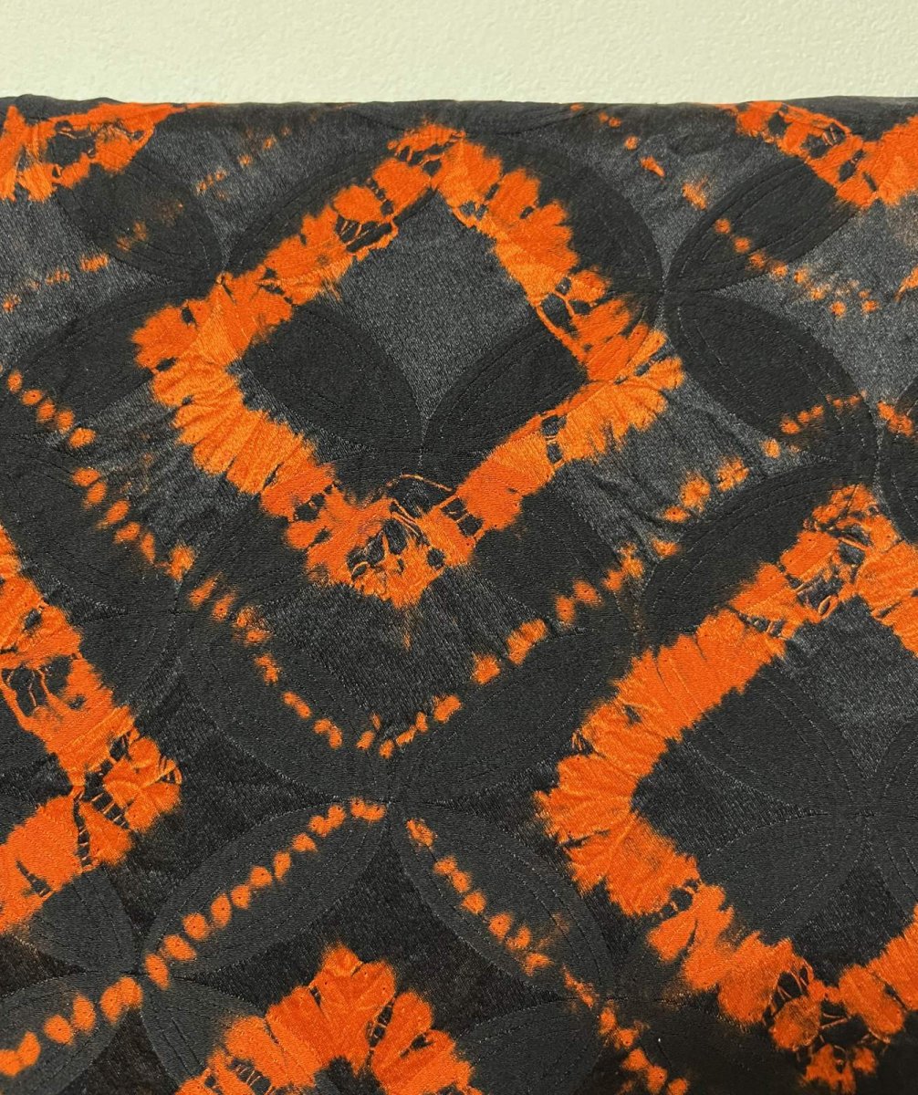 Photo5: JAPANESE KIMONO SILK HAORI / SHIBORI DYED / BLACK & DARK ORANGE (5)