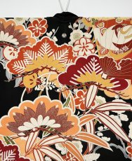 Photo4: JAPANESE KIMONO SILK ANTIQUE FURISODE / SHO-CHIKU-BAI / FAN & CRANE / EMBROIDERY (4)
