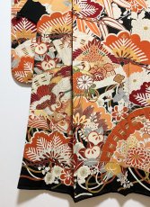 Photo8: JAPANESE KIMONO SILK ANTIQUE FURISODE / SHO-CHIKU-BAI / FAN & CRANE / EMBROIDERY (8)
