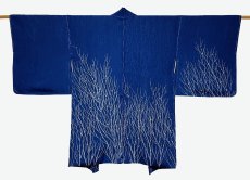Photo1: JAPANESE KIMONO SILK HAORI / DARK BLUE / UNUSED (1)