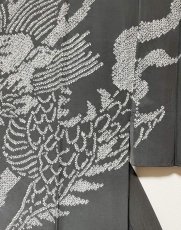 Photo6: JAPANESE KIMONO SILK MENS JUBAN / DRAGON / WAVE / GRAY / UNUSED (6)
