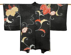 Photo1: JAPANESE KIMONO SILK ANTIQUE HAORI / PAULOWNIA / BLACK (1)