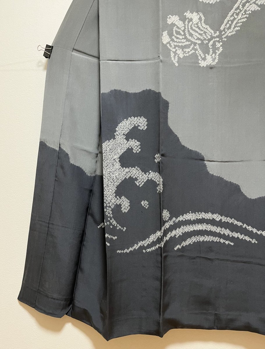 Photo7: JAPANESE KIMONO SILK MENS JUBAN / DRAGON / WAVE / GRAY / UNUSED (7)