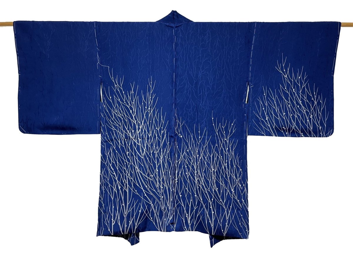 Photo1: JAPANESE KIMONO SILK HAORI / DARK BLUE / UNUSED (1)
