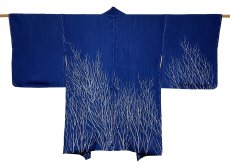 Photo1: JAPANESE KIMONO SILK HAORI / DARK BLUE / UNUSED (1)