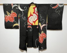 Photo2: JAPANESE KIMONO SILK ANTIQUE HAORI / PAULOWNIA / BLACK (2)