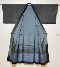 Photo3: JAPANESE KIMONO SILK MENS JUBAN / DRAGON / WAVE / GRAY / UNUSED (3)