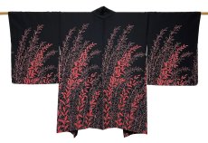 Photo1: JAPANESE KIMONO SILK HAORI / LEAF / BLACK / UNUSED (1)