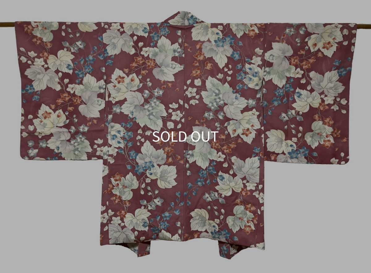 Photo1: JAPANESE KIMONO SILK HAORI / LEAF / PURPLE (1)