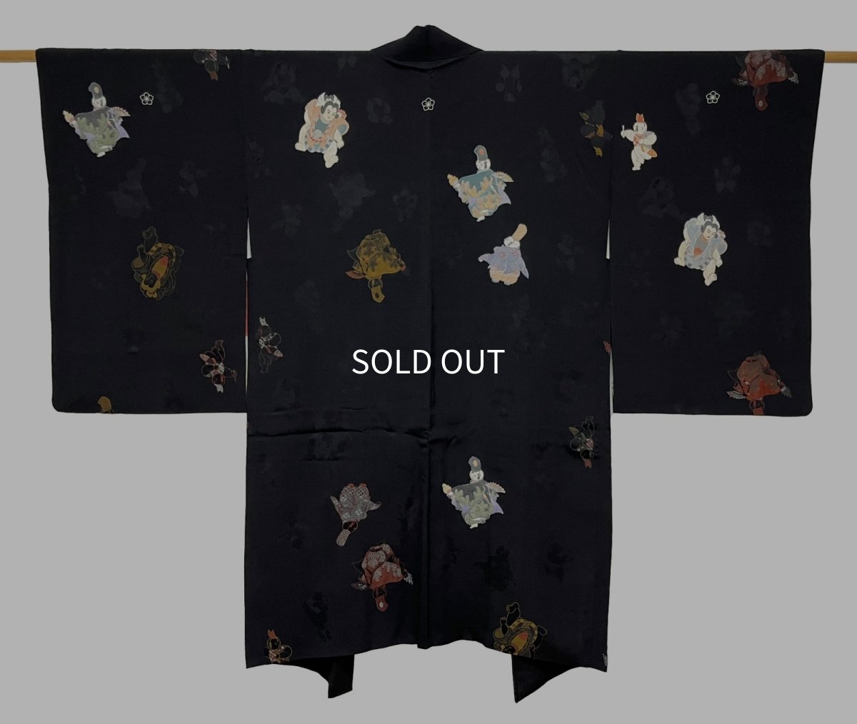Photo1: JAPANESE KIMONO SILK HAORI / SUMO FIGHTER / BLACK (1)