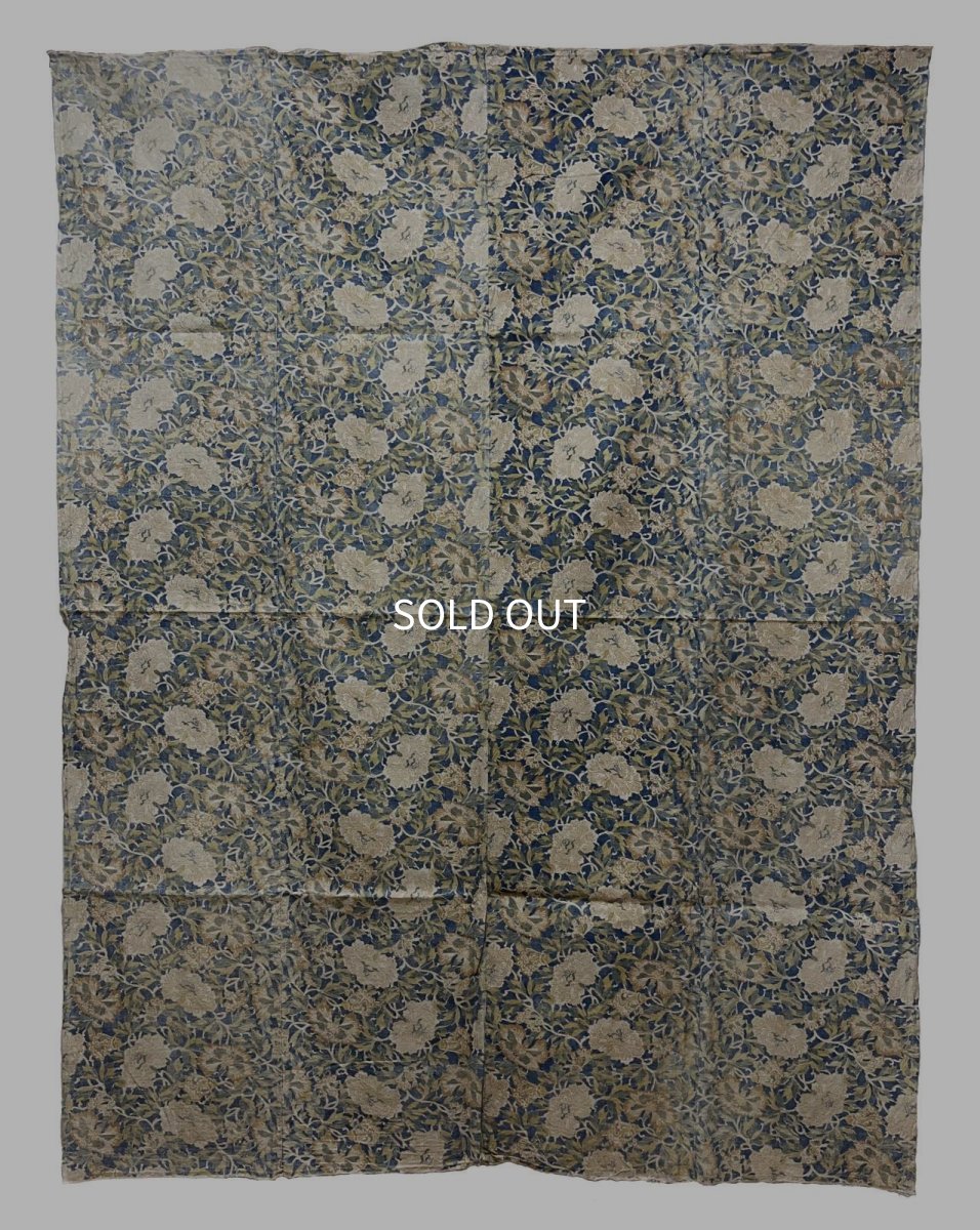 Photo1: SAKAI-SARASA / PEONY / KARAHANA / 128cm x 164cm / ANTIQUE COTTON FABRIC (1)