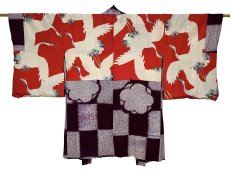 Photo2: JAPANESE KIMONO SILK ANTIQUE HAORI / SHIBORI DYED / ICHIMATSU / PURPLE (2)