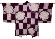 Photo1: JAPANESE KIMONO SILK ANTIQUE HAORI / SHIBORI DYED / ICHIMATSU / PURPLE (1)