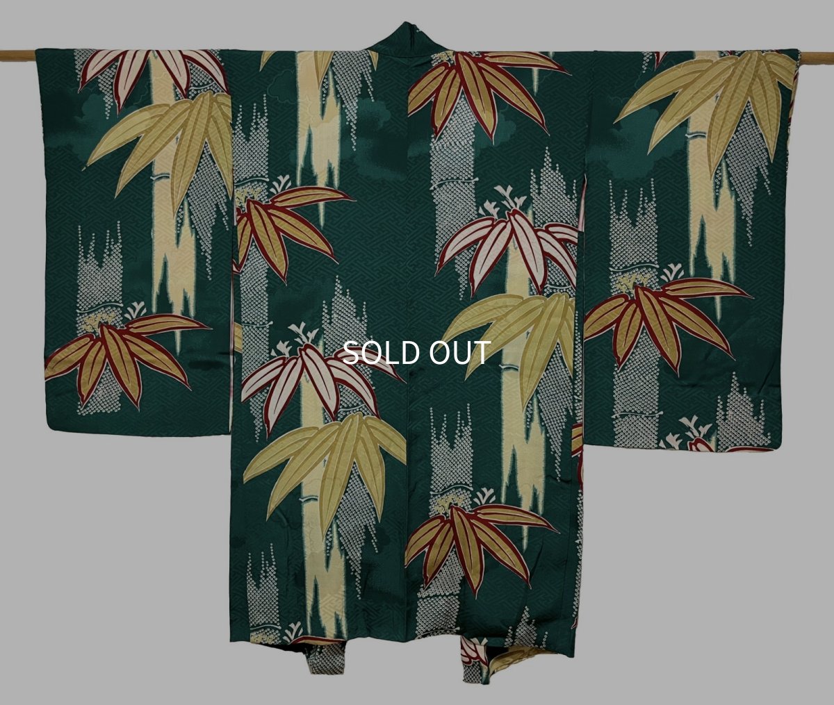 Photo1: JAPANESE KIMONO SILK ANTIQUE HAORI / BAMBOO / DARK GREEN (1)
