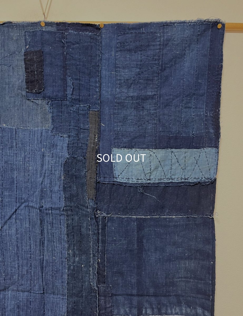 Photo5: JAPANESE COTTON ANTIQUE BORO / INDIGO BLUE / 96cm x 165cm (5)