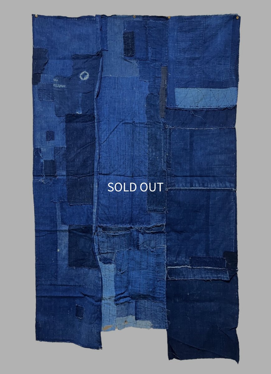 Photo1: JAPANESE COTTON ANTIQUE BORO / INDIGO BLUE / 96cm x 165cm (1)