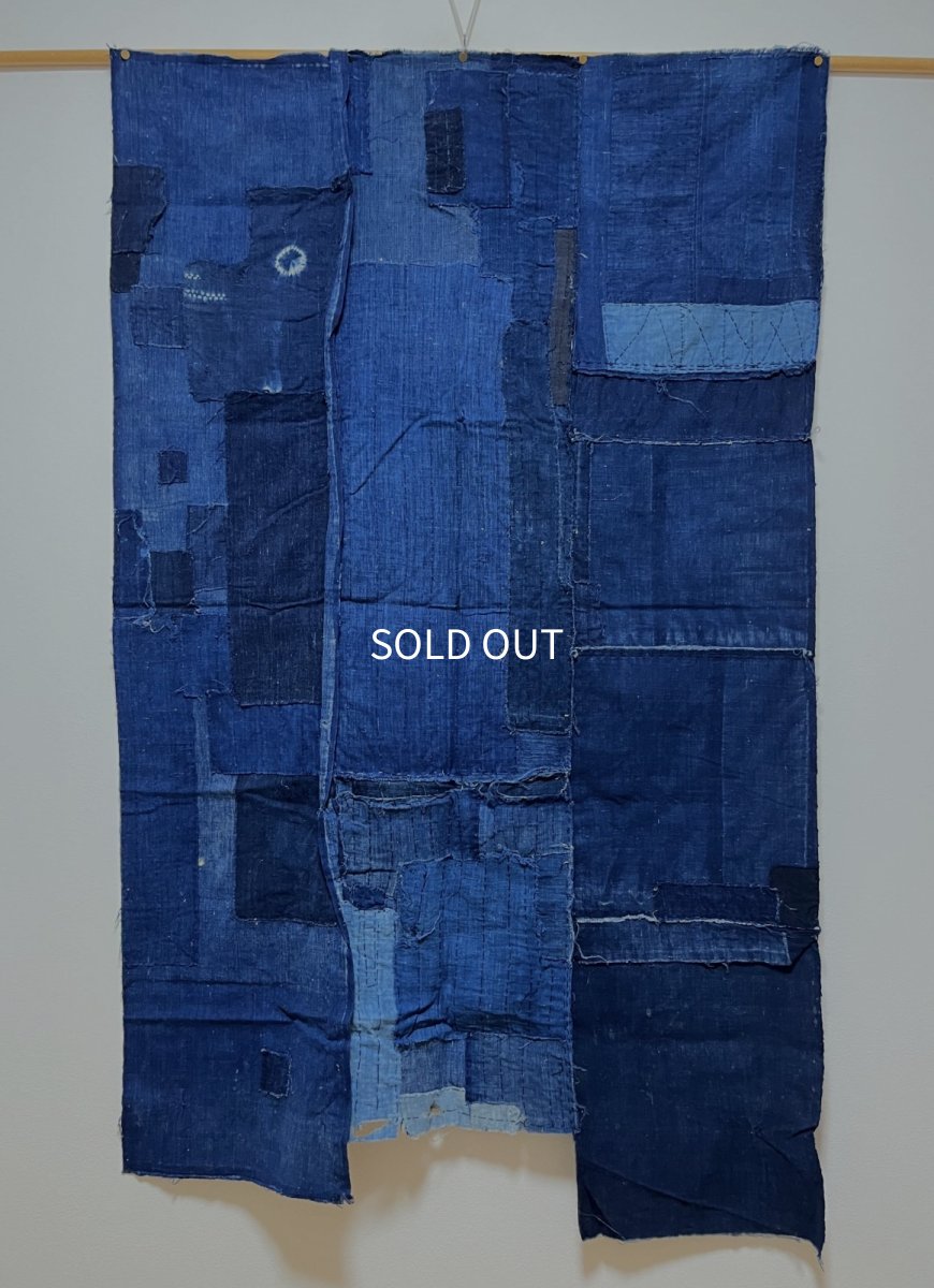 Photo2: JAPANESE COTTON ANTIQUE BORO / INDIGO BLUE / 96cm x 165cm (2)