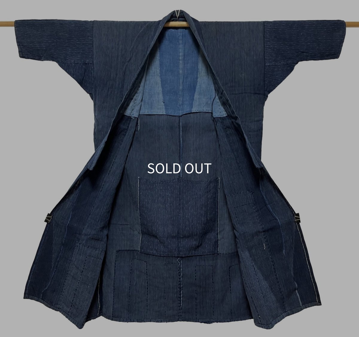 Photo1: JAPANESE KIMONO COTTON ANTIQUE BORO NORAGI / INDIGO BLUE (1)