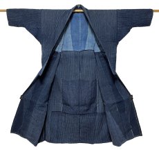 Photo1: JAPANESE KIMONO COTTON ANTIQUE BORO NORAGI / INDIGO BLUE (1)