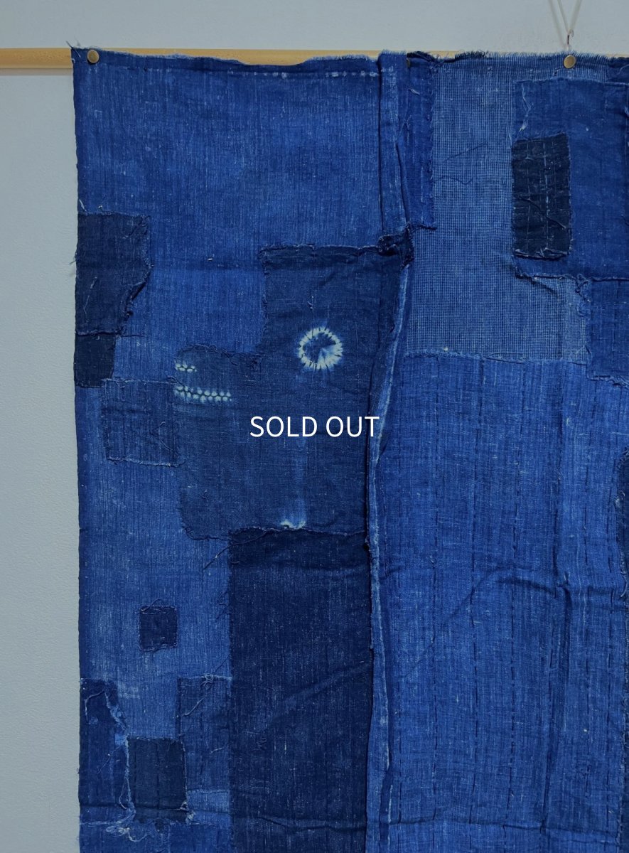 Photo4: JAPANESE COTTON ANTIQUE BORO / INDIGO BLUE / 96cm x 165cm (4)